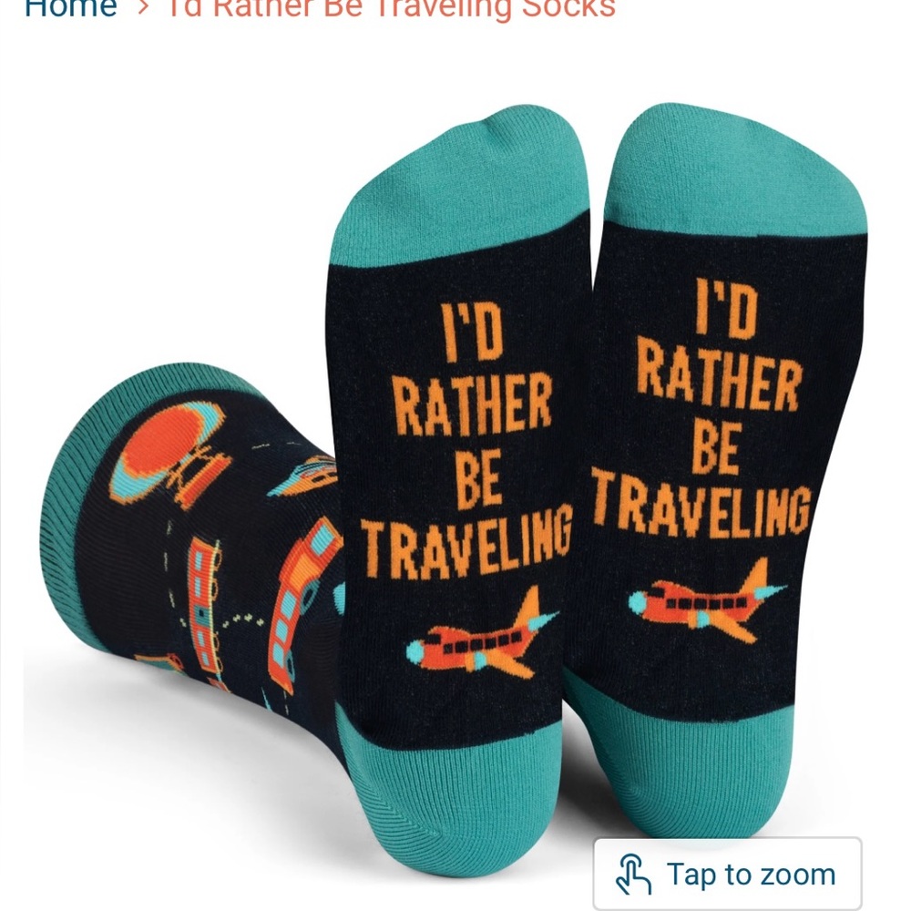 New ‘I’D RATHER BE TRAVELING”  Crew Socks Unisex . Airplane Cruise Trains
